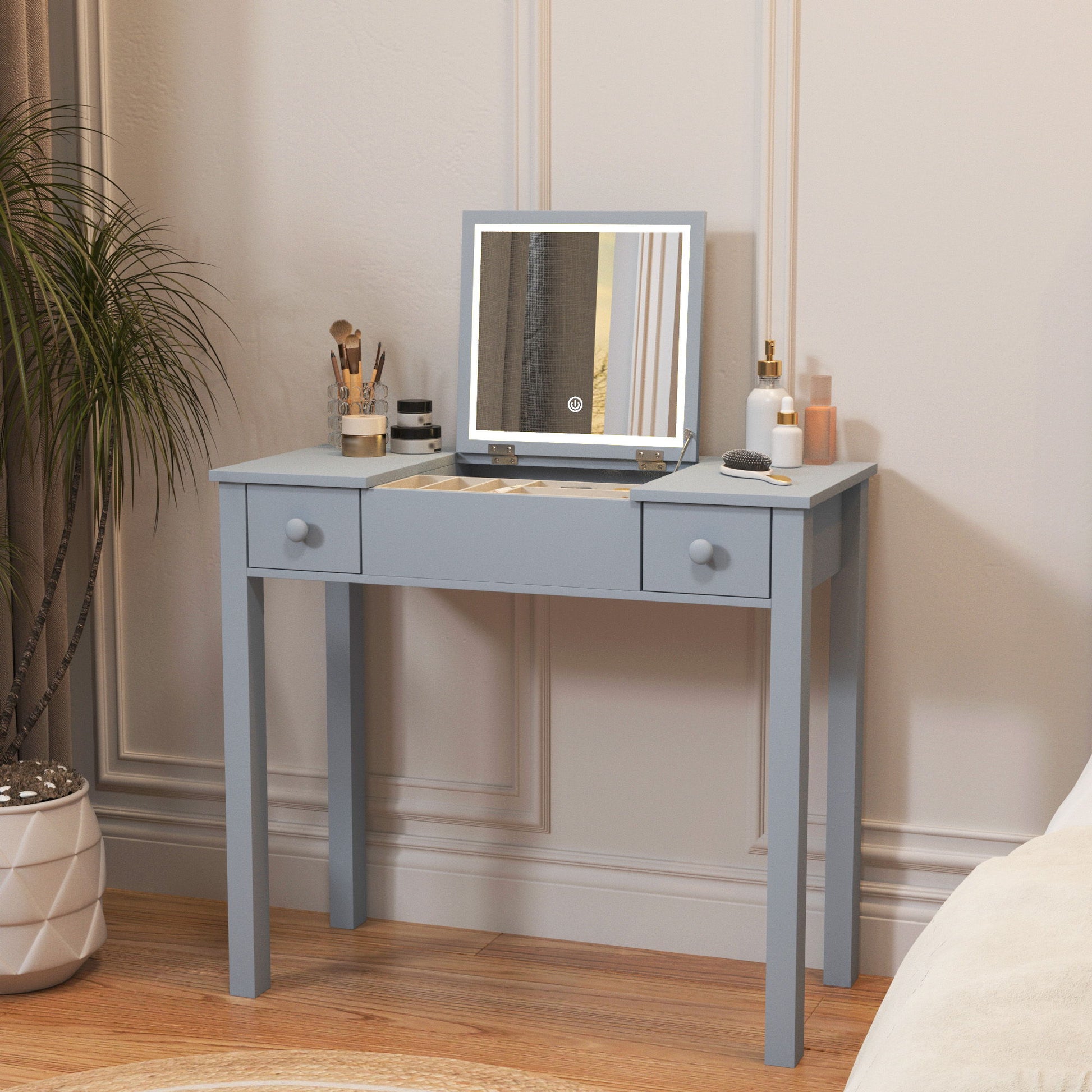 Vanity Table With LED Lights, Flip-Top Mirror And 2 Drawers, Jewelry Storage Home Essentials