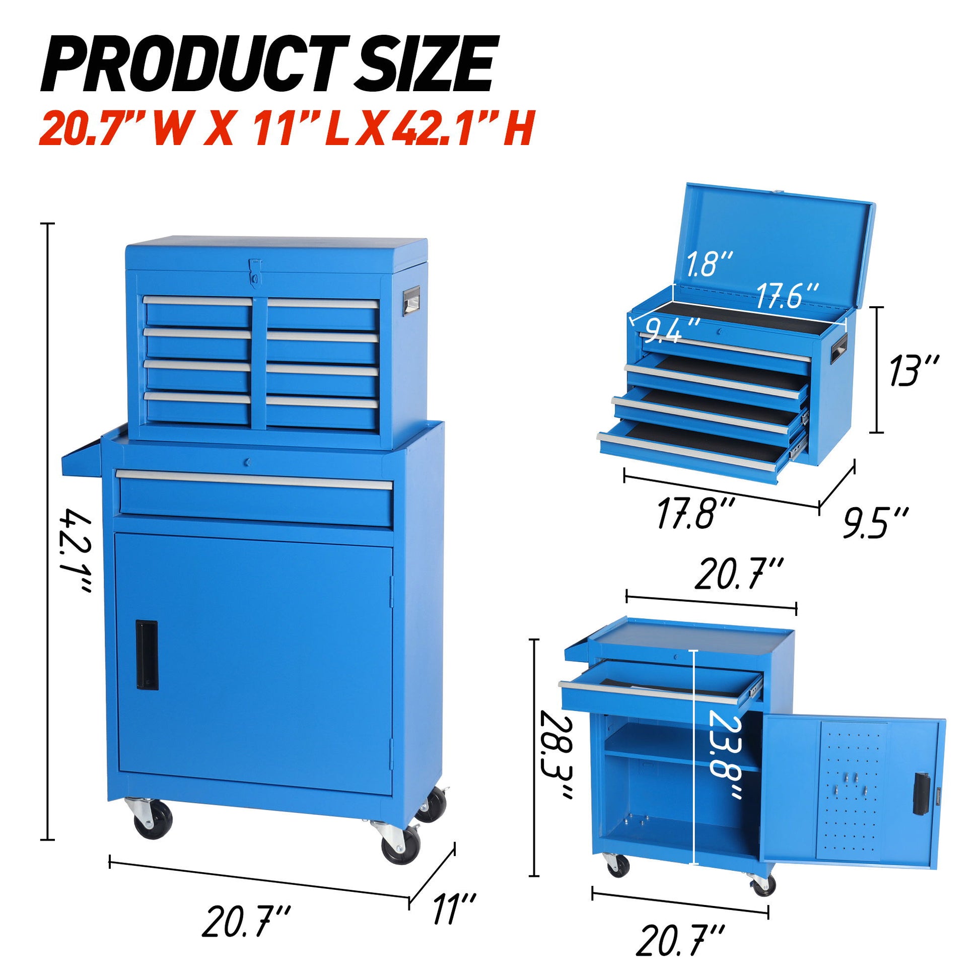 Tool Chest, 5 Drawer Rolling Tool Storage Cabinet With Detachable Top Tool Box, Liner, Universal Lockable Wheels, Adjustable Shelf, Locking Mechanism, Metal Tool Cart For Garage Workshop Daily Nest