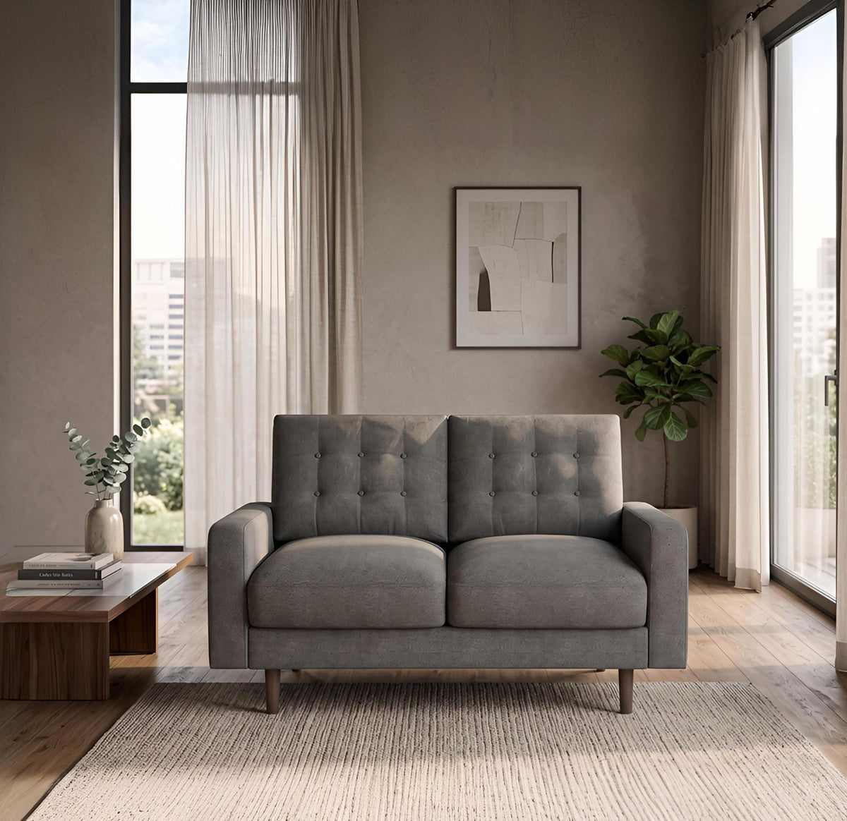 Loveseat Sofa, Tufted Back Upholstered 2 Seat Couch