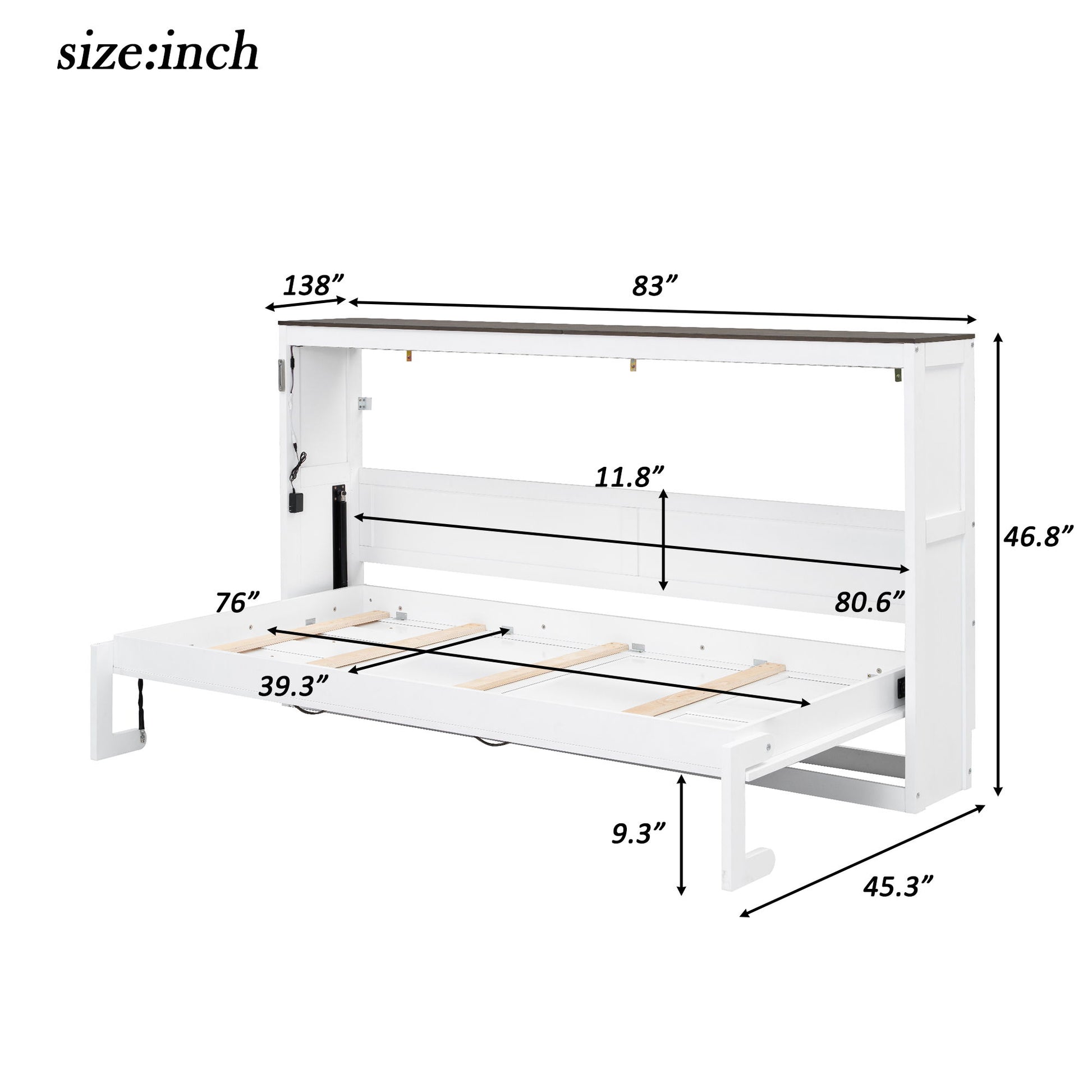 Murphy Bed With LED Light, Foldable Wall Bed Cabinet Hearth and Haven