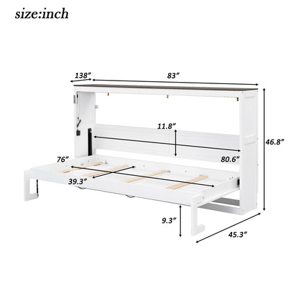 Murphy Bed With LED Light, Foldable Wall Bed Cabinet Hearth and Haven
