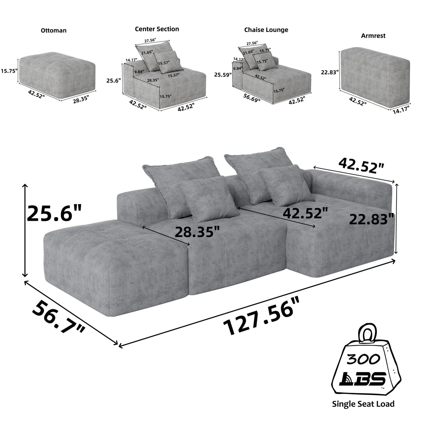 Modern Oversized Diy Combination Modular Sectional Sofa With Pillows Home Essentials