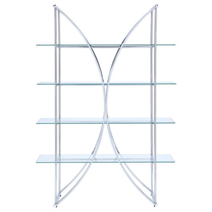 Larson - 4-Shelf Glass Bookshelf - Chrome CoasterEssence
