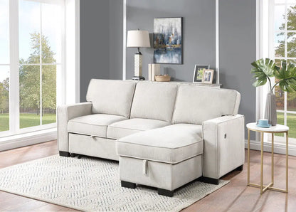 Estelle - Fabric Reversible Sleeper Sectional With Storage Chaise Drop-Down Table 2 Cup Holders And 2 USB Ports Lilola Home