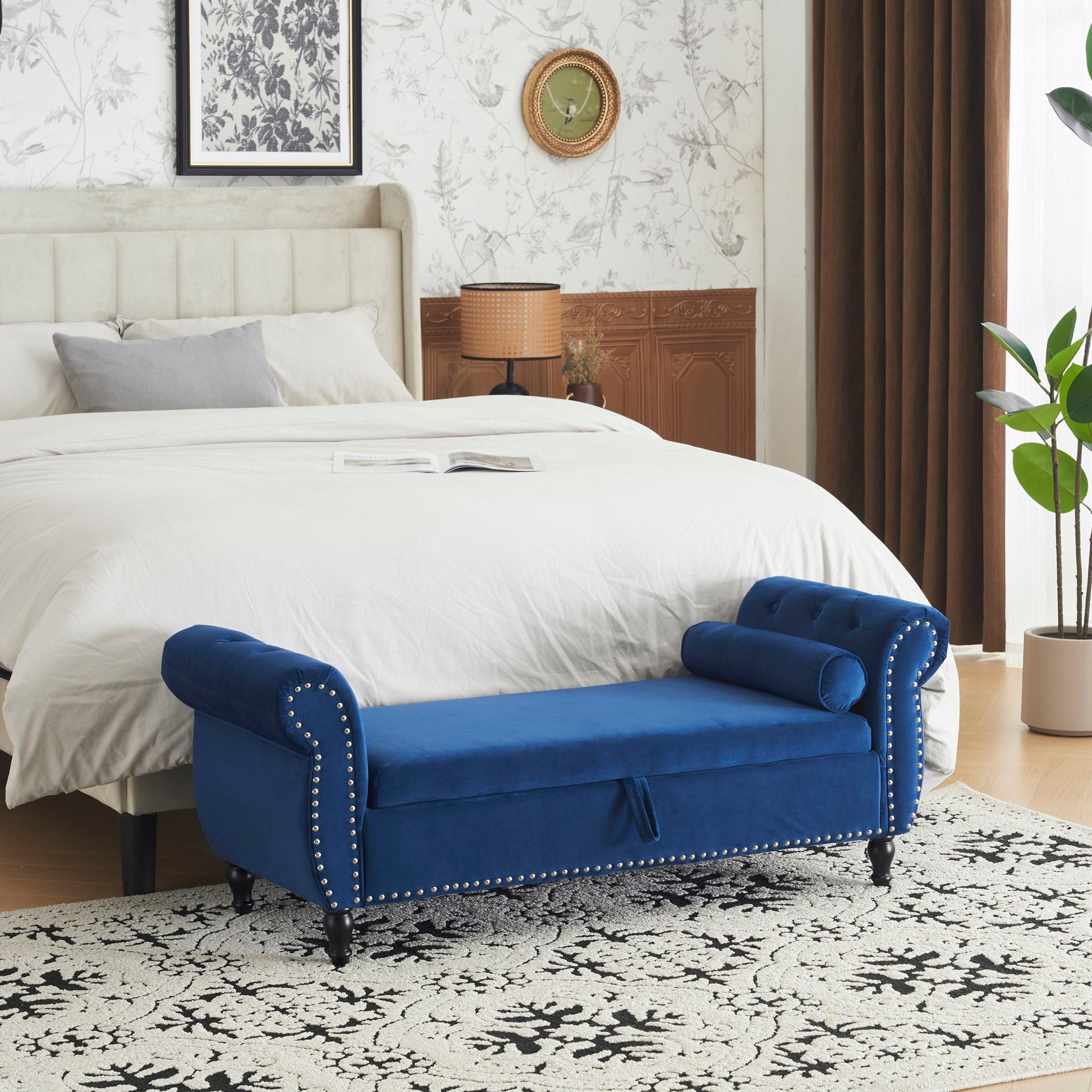 Luxurious Velvet Multifunctional Storage Ottoman Bench With Pillow Noble House