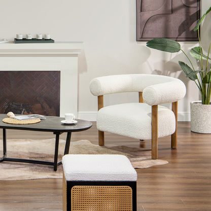 Fuji - Mid Century Modern Barrel Accent Arm Chair - Ivory White Jennifer Taylor Home