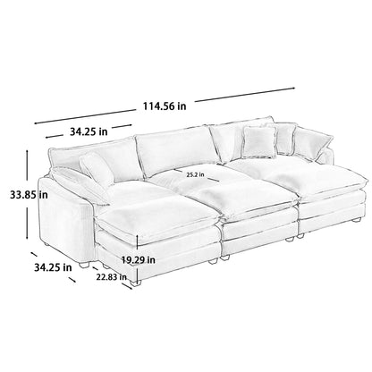 Modern Oversized Modular Cushion Sofa With Ottoman, Low Back, Deep Seating Sofa Set Home Essentials