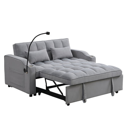 Modern Velvet Loveseat With Pullout Bed, Adjustable Reclining Backrest Home Essentials