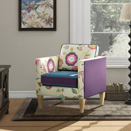 Mamba - Patchwork Accent Chair - Teal Blue Purple / Multicolored Floral Jennifer Taylor Home