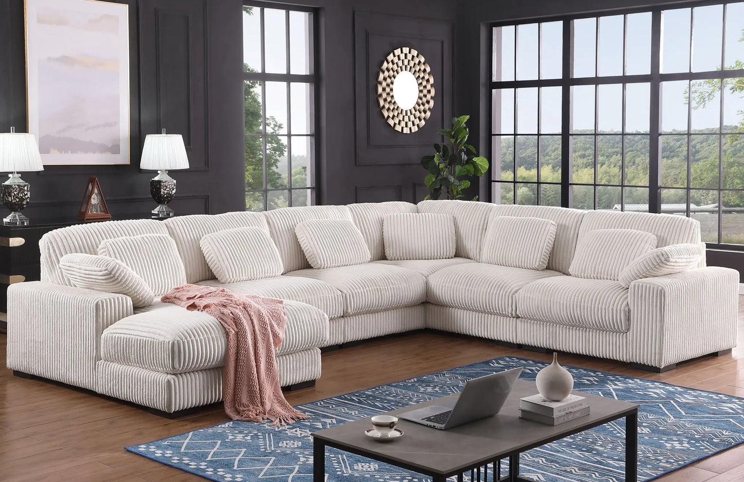 Nadine - Corduroy Modular Corner Sectional Sofa With Left Facing Chaise Lilola Home