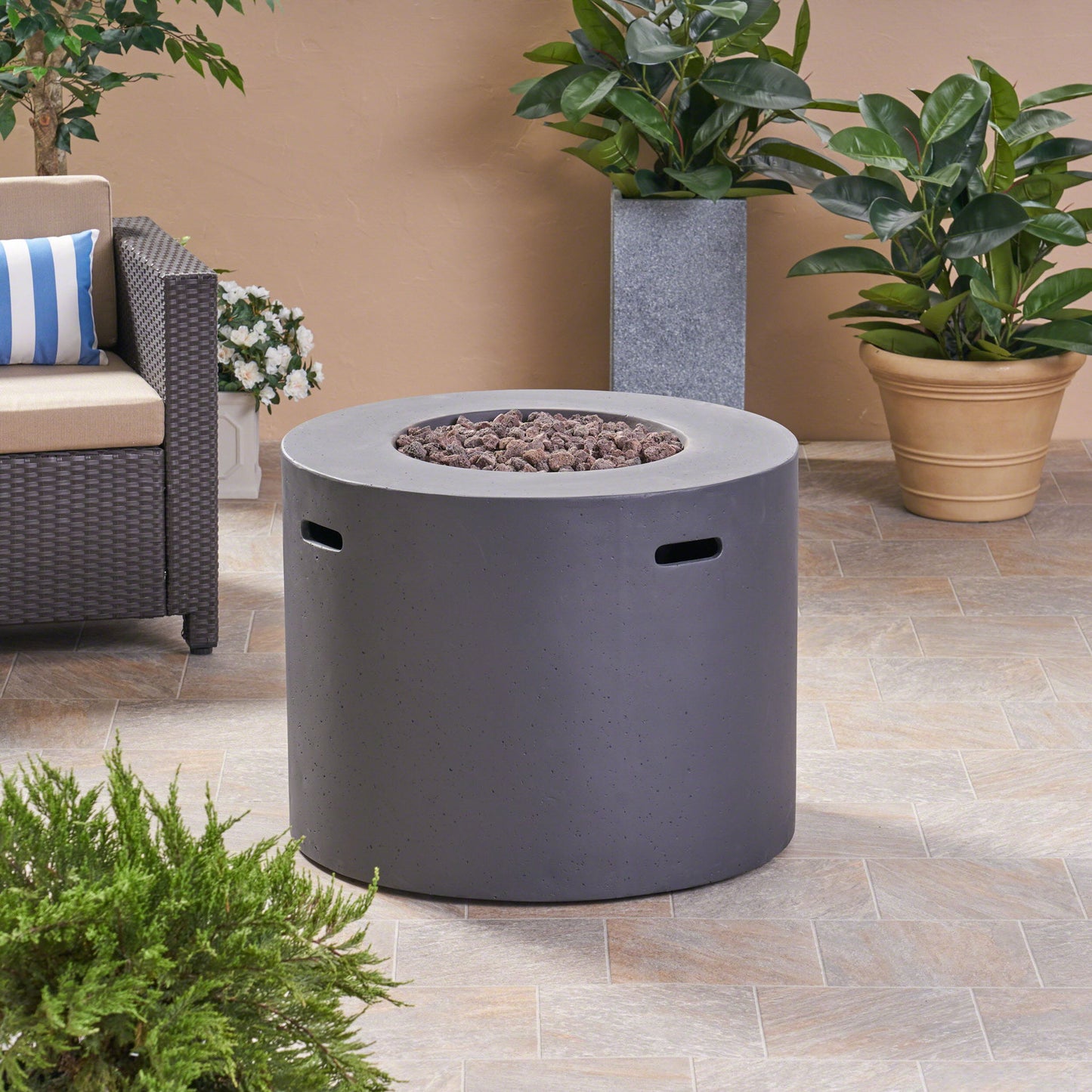 Round Iron Fire Pit With 40,000 Btu Noble House