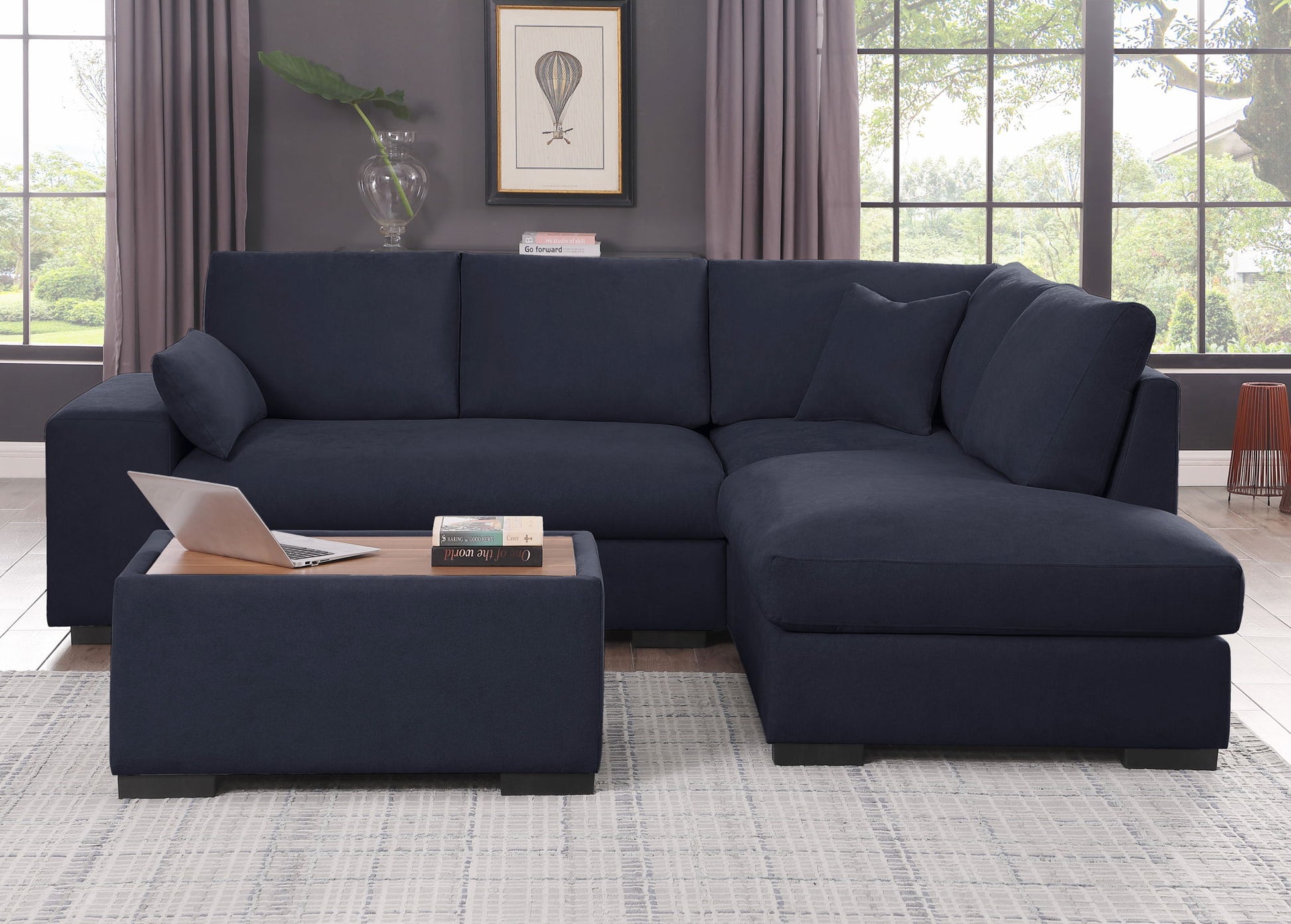 Joshua - 100" Sectional Sofa with Right Facing Chaise and Console Ottoman Lilola Home