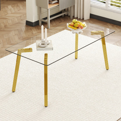 Minimalist Rectangular Dining Table With Transparent Glass Top And Metal Legs Home Essentials