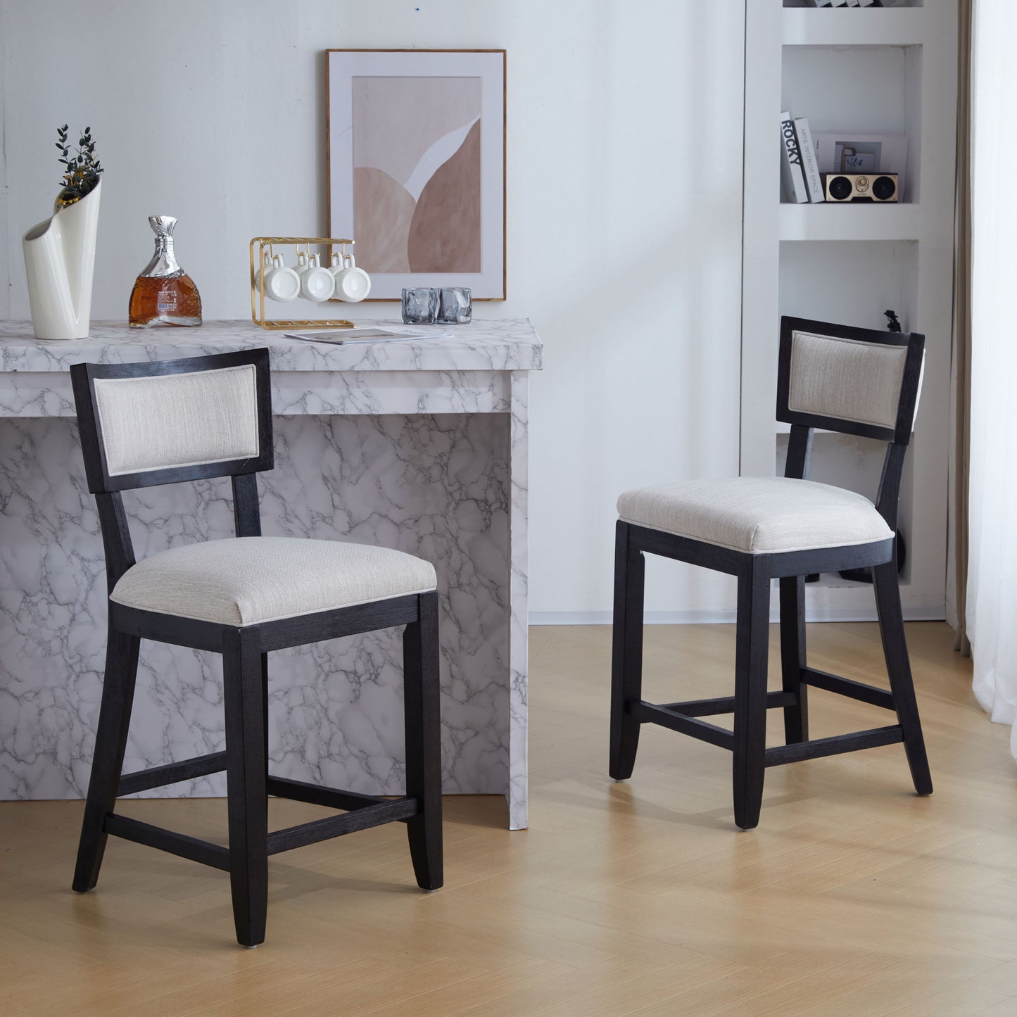 Upholstered Counter Height Bar Stools With Comfy Back (Set of 2) Noble House