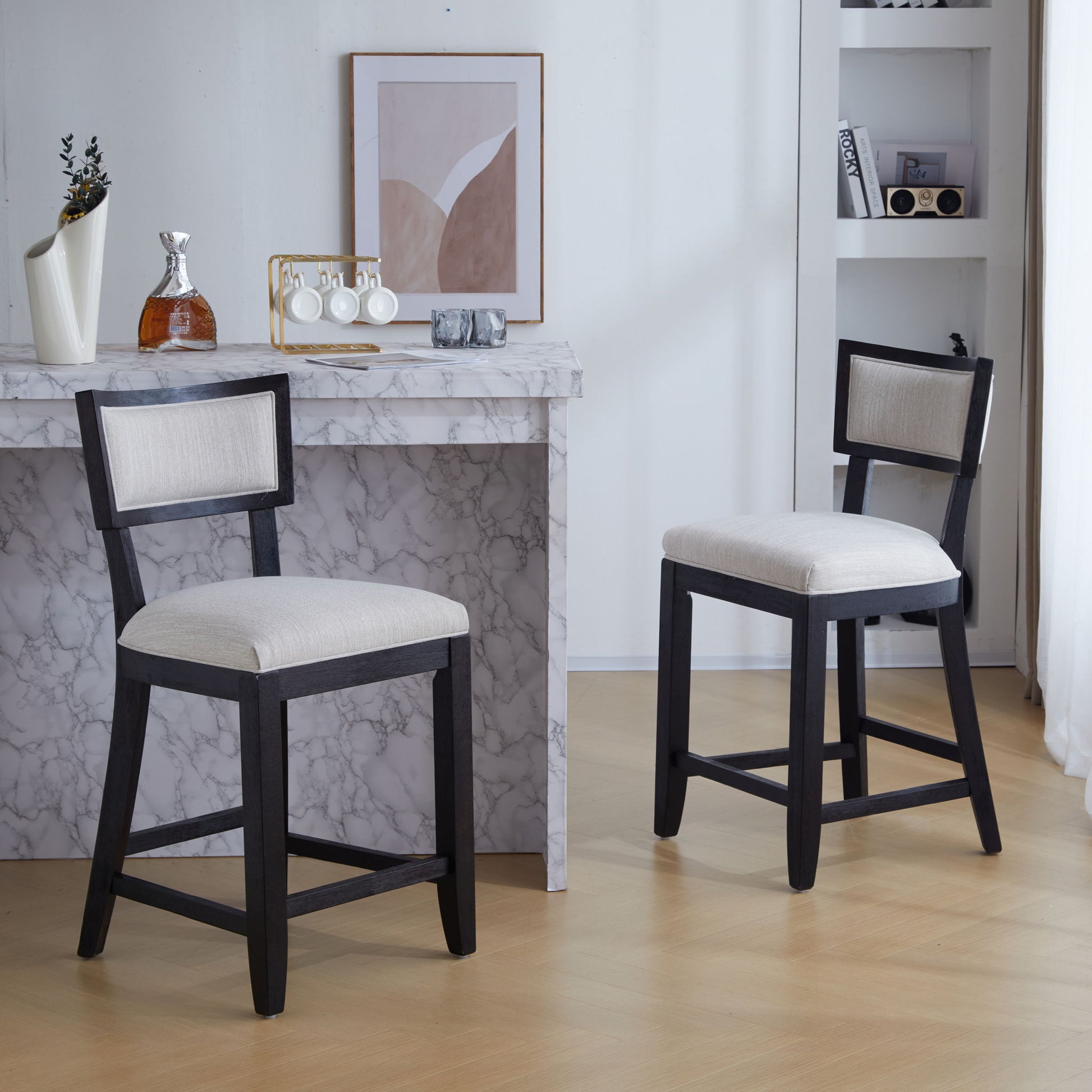 Upholstered Counter Height Bar Stools With Comfy Back (Set of 2) Noble House