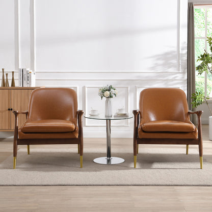 Mid - Century Accent Chair With Cushioned Seat, Brass Tipped Legs Noble House