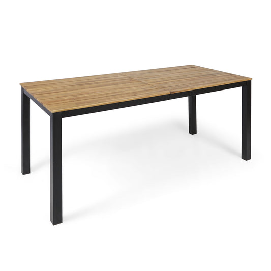 Rectangular Outdoor Dining Table Tabletop With Iron Legs - Black Noble House