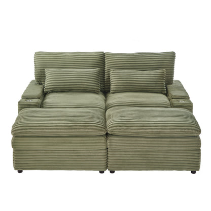 Convertible Loveseat Sofa With Storage, USB Ports, Cup Holders Hearth and Haven
