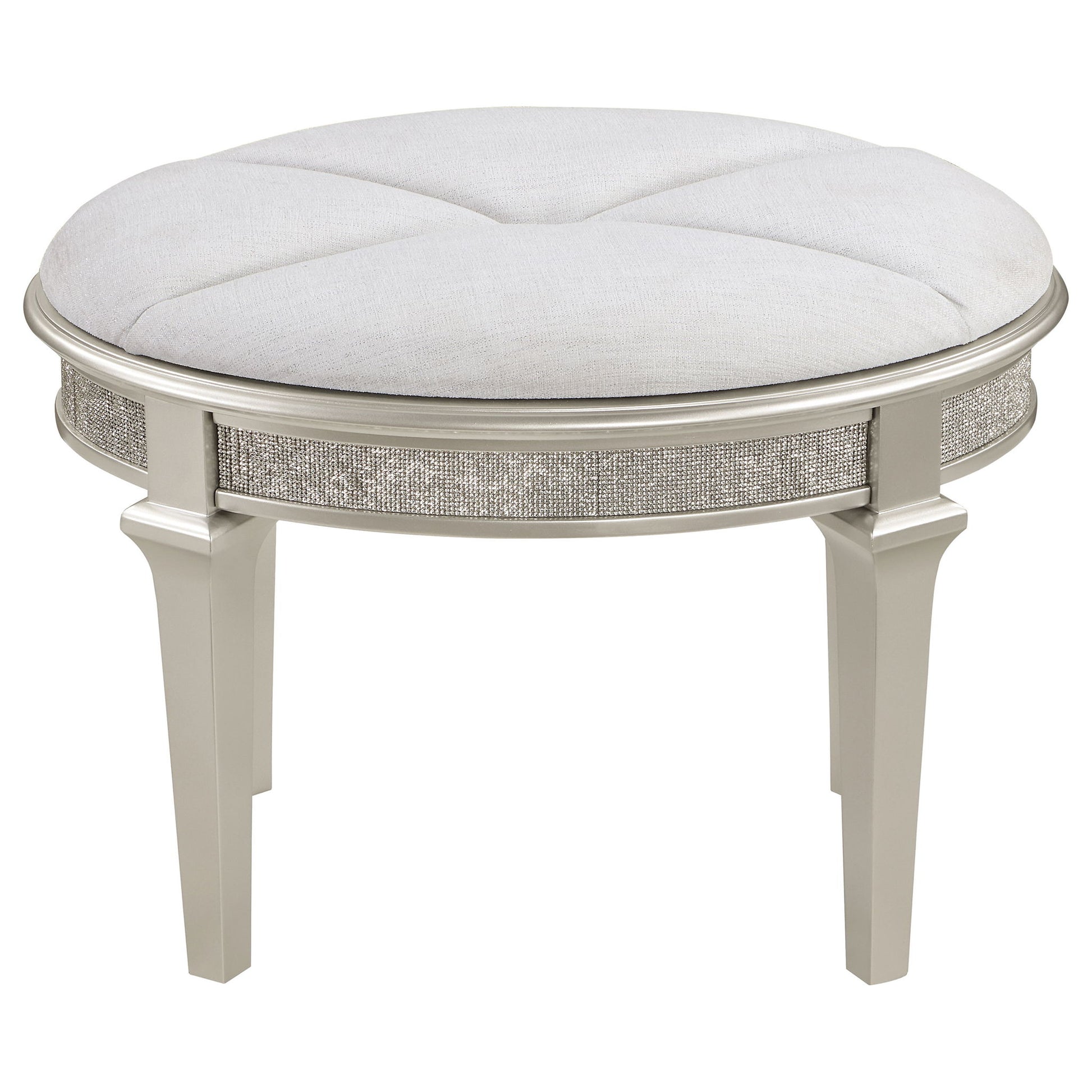 Colwood - Upholstered Oval Vanity Stool With Glitter Trim Seat - Silver Gray Furniture Max