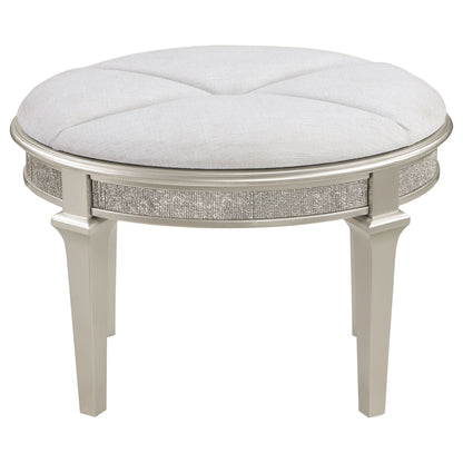 Colwood - Upholstered Oval Vanity Stool With Glitter Trim Seat - Silver Gray Furniture Max