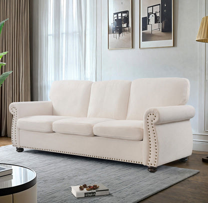 Soft Sofa, Upholstered 3 Seater Couch With High Density Foam, Loose Back Cushions And Turned Legs US Pride