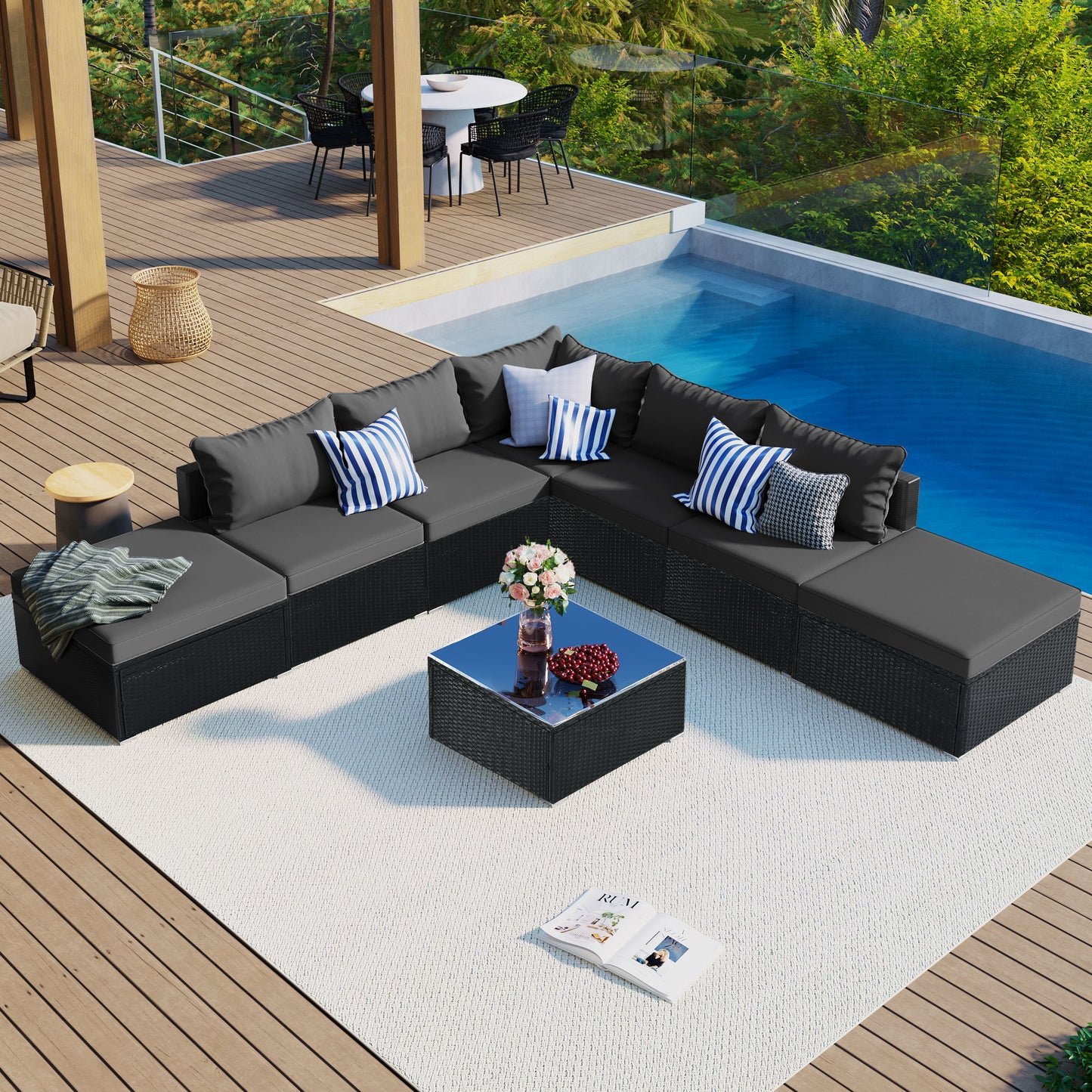 8 Pieces Outdoor Patio Furniture Conversation Wicker Sofa Set Hearth and Haven