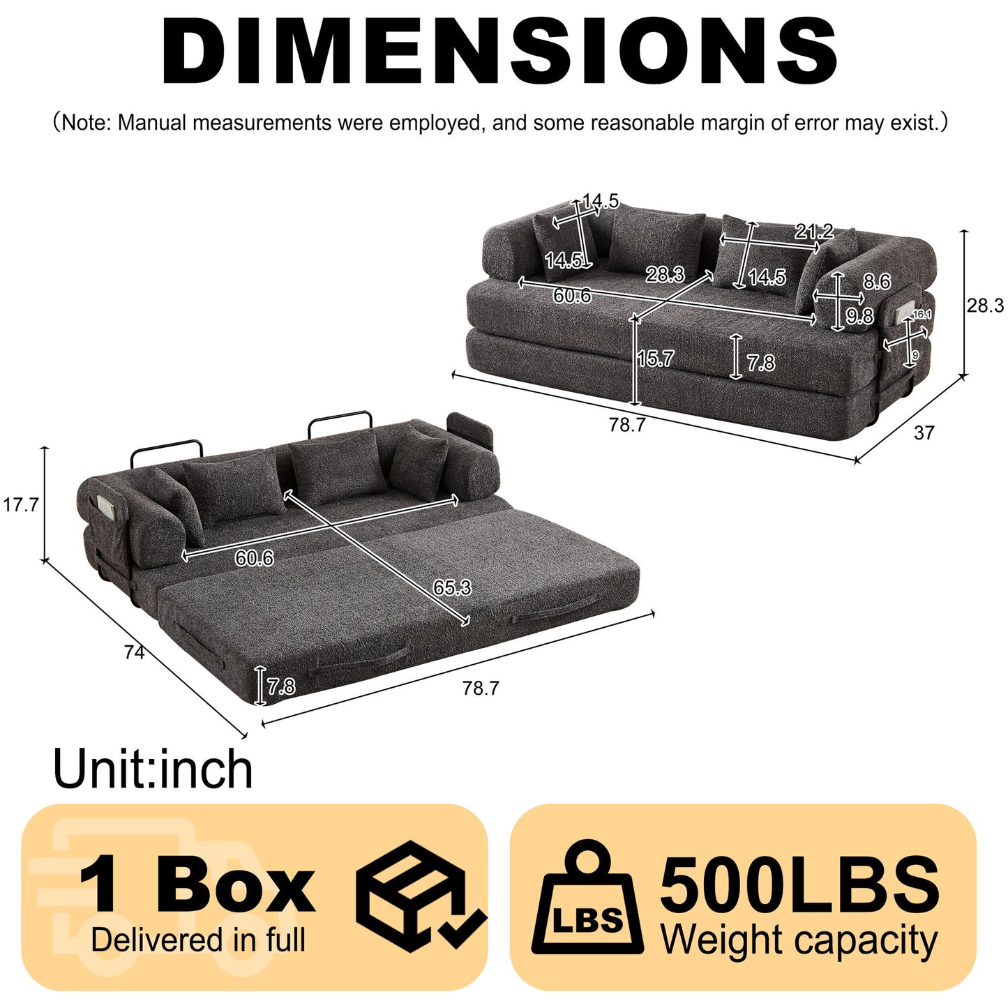 Convertible Sleeper Sofa Bed With Cylindrical Pillow Home Essentials
