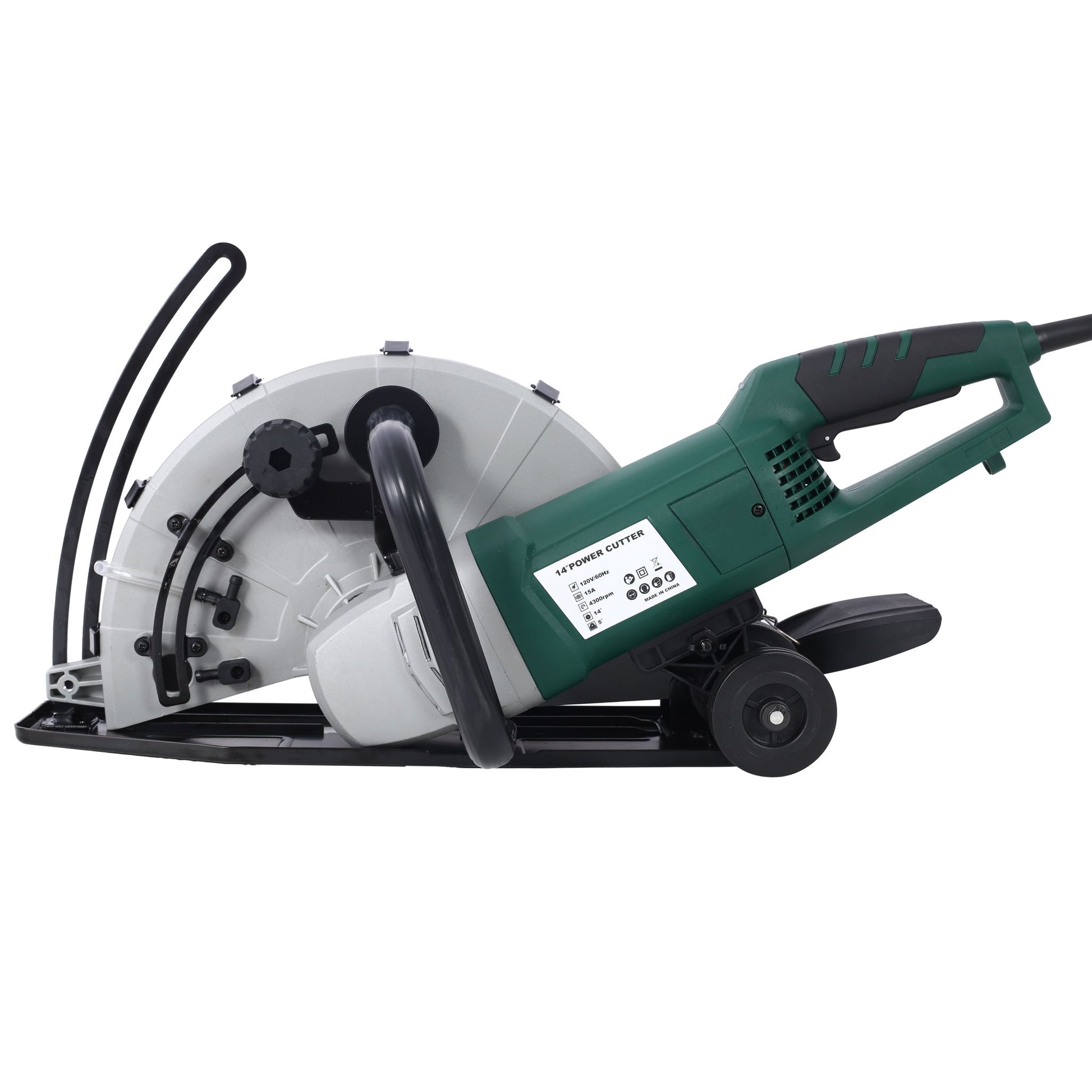 Portable Electric Corded Circular Concrete Saw 14" Wet / Dry Cutter 2600W Green Steel With Water Line & Guide Roller - Green Daily Nest