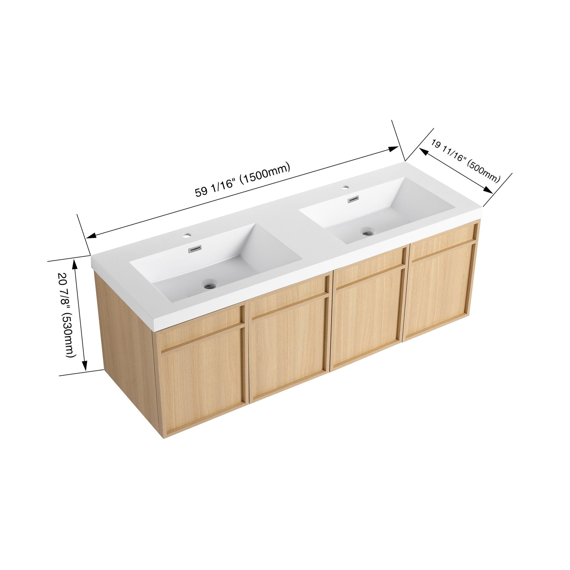 Wall-Mounted Bathroom Vanity With Resin Sink And Soft Closing Doors Home Essentials