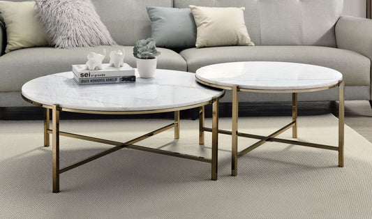 Zaidee - Marble Top Nickel Nesting Table Set - White Acme
