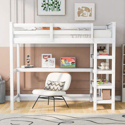 Loft Bed With Storage Shelves And Under Bed Desk Hearth and Haven