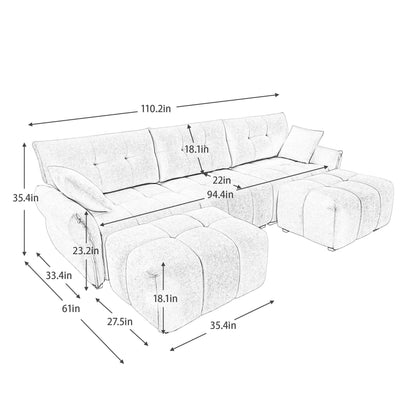 Sofa Set With Ottoman And Pillows, Textured, High Resilience Cushions Home Essentials