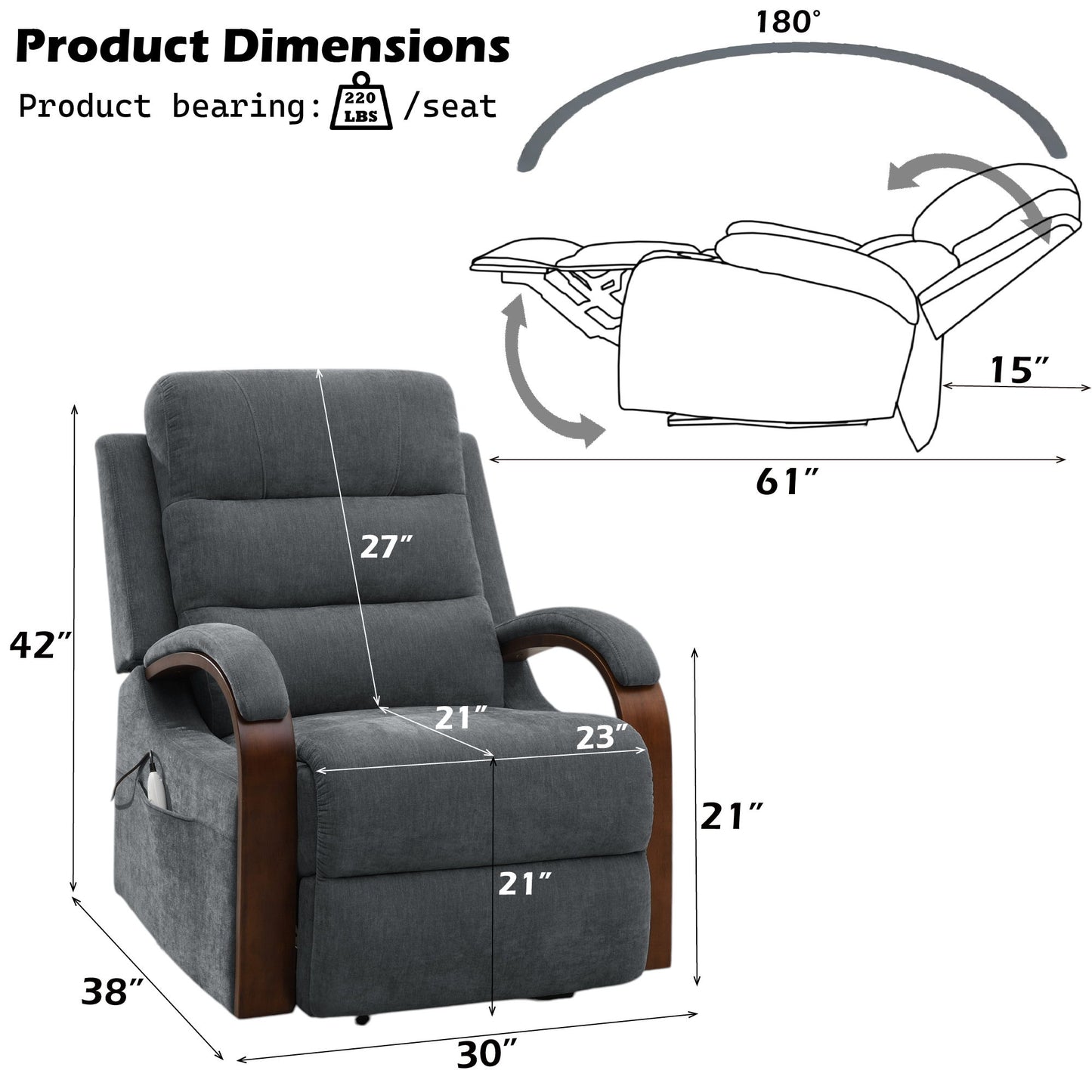 Kayla - Power Recliner With Lift & Heating & Massage (Zero Gravity) - Gray Acme