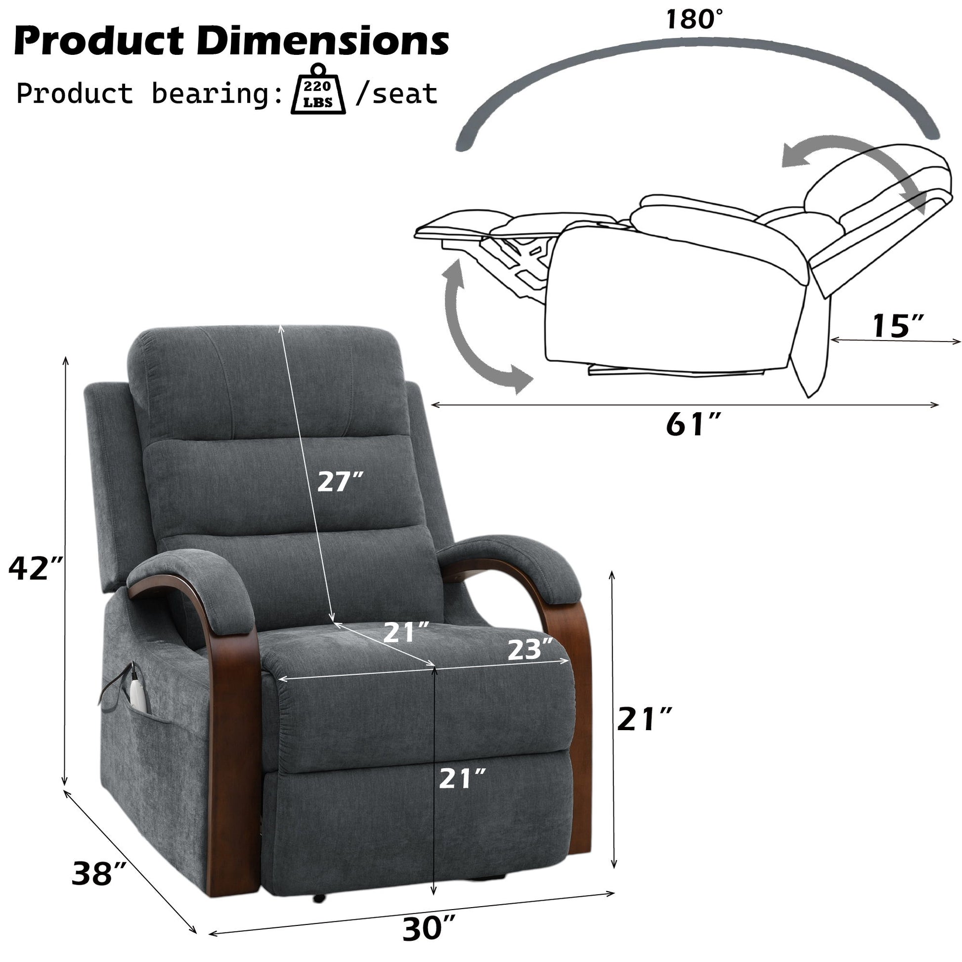 Kayla - Power Recliner With Lift & Heating & Massage (Zero Gravity) - Gray Acme