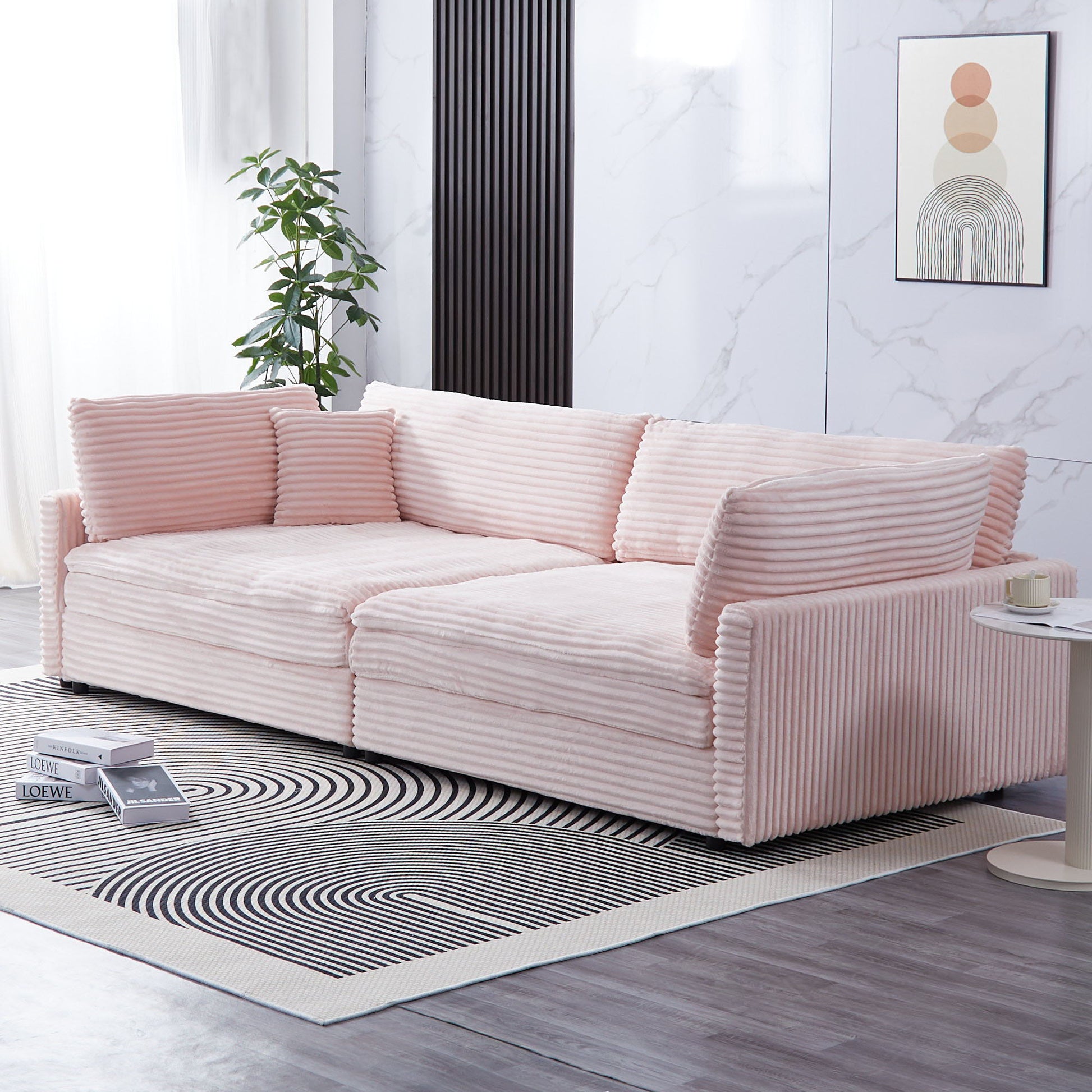Elegant Corduroy Sofa With Throw Pillows And Backrests Home Essentials