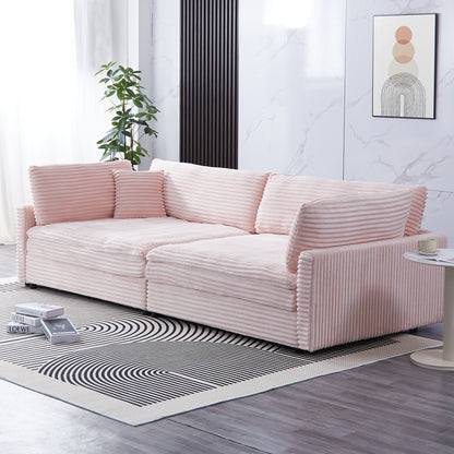Elegant Corduroy Sofa With Throw Pillows And Backrests Home Essentials