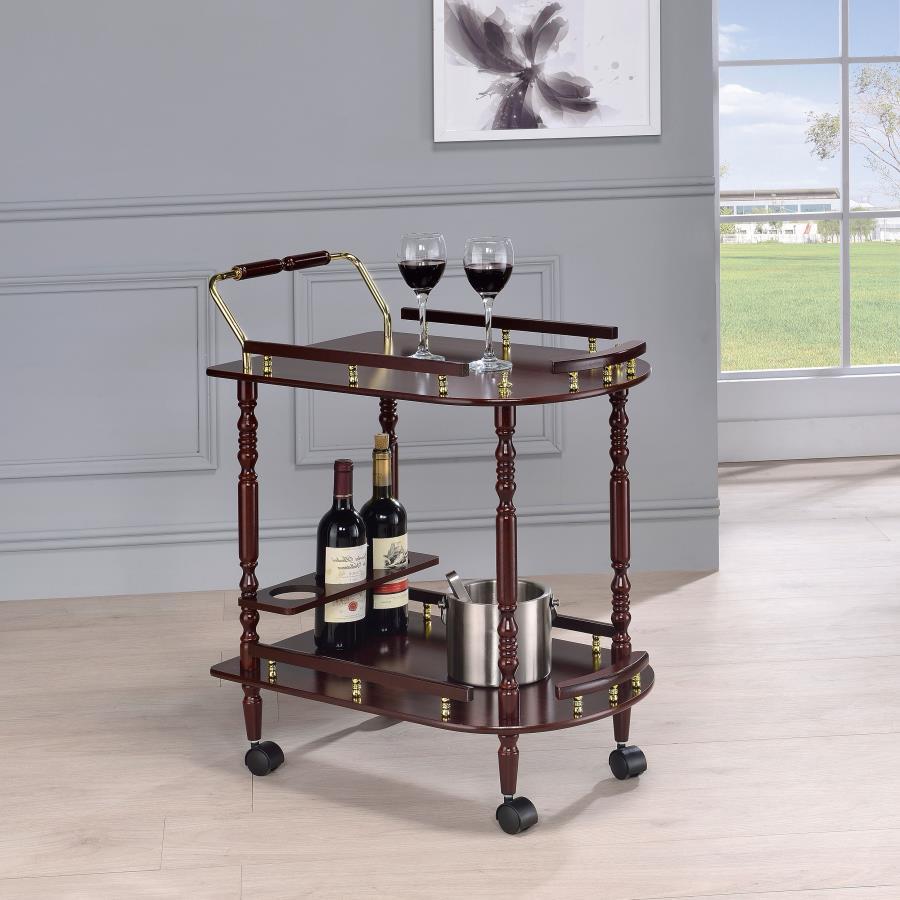 Palmer - 2-Tier Rectangular Wood Bar Cart - Merlot CoasterEveryday