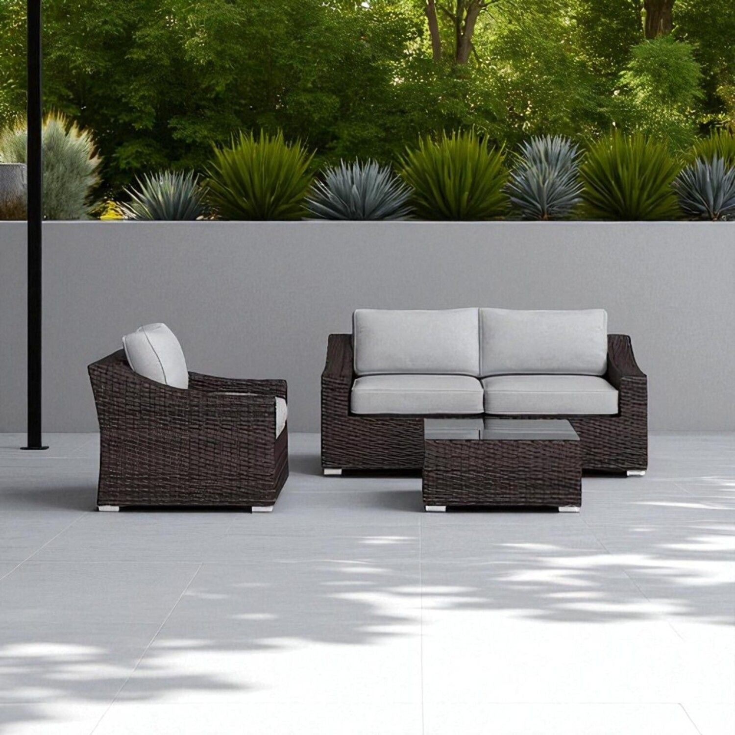 Outdoor Wicker Conversation Set With Cushions, All Weather LSI Patio Furniture
