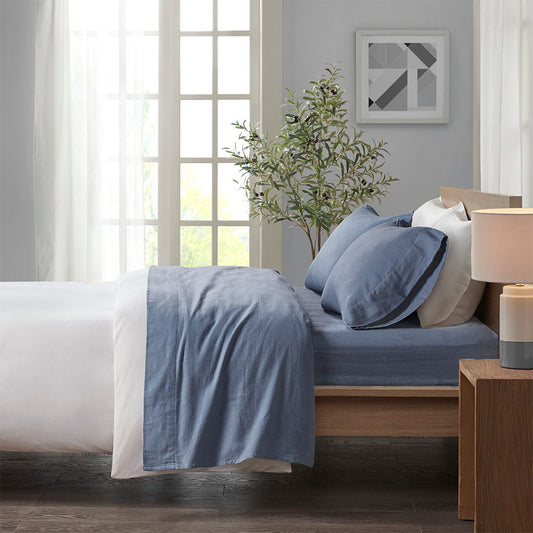 Queen Cozy Sheet Set - Blue Solid True North by Sleep Philosophy