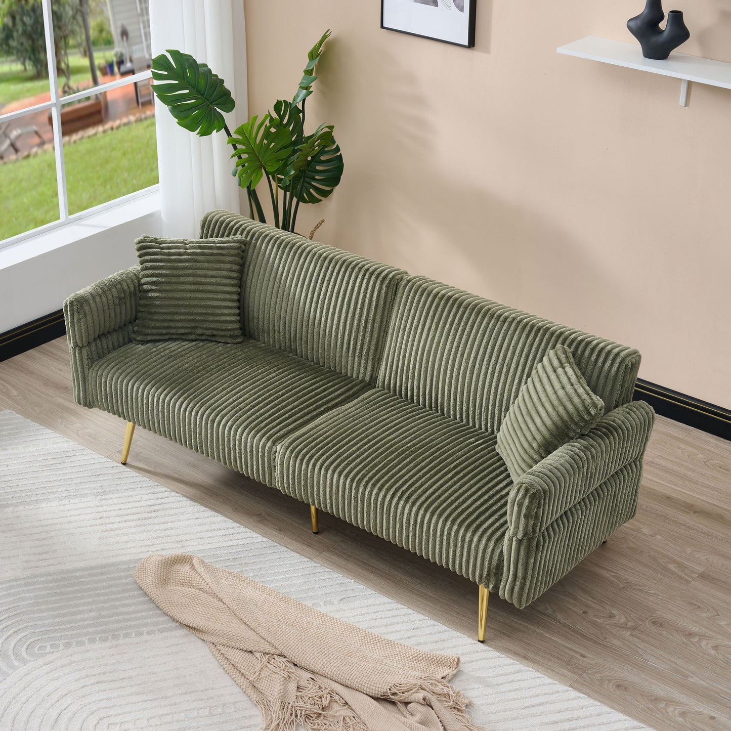 Luxury Corduroy Foldable Double Sofa Bed With Folding Armrests Home Essentials
