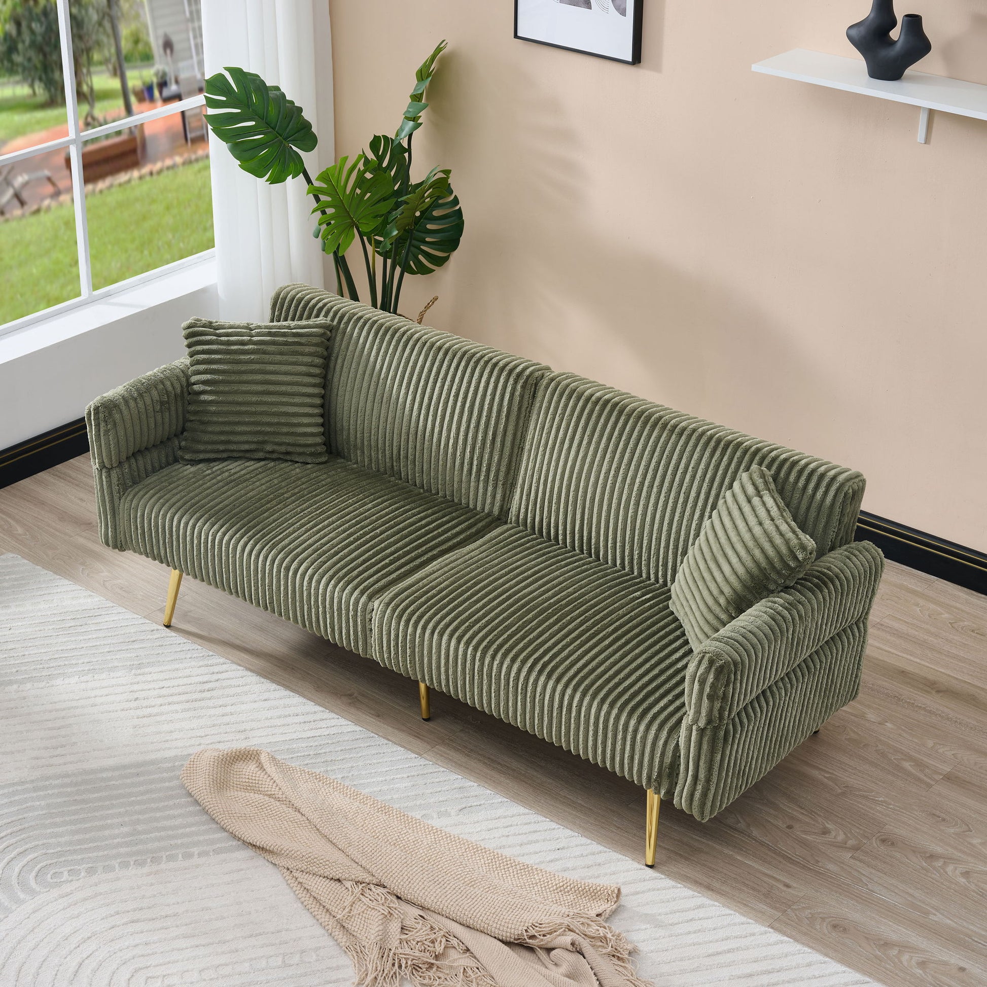 Luxury Corduroy Foldable Double Sofa Bed With Folding Armrests Home Essentials