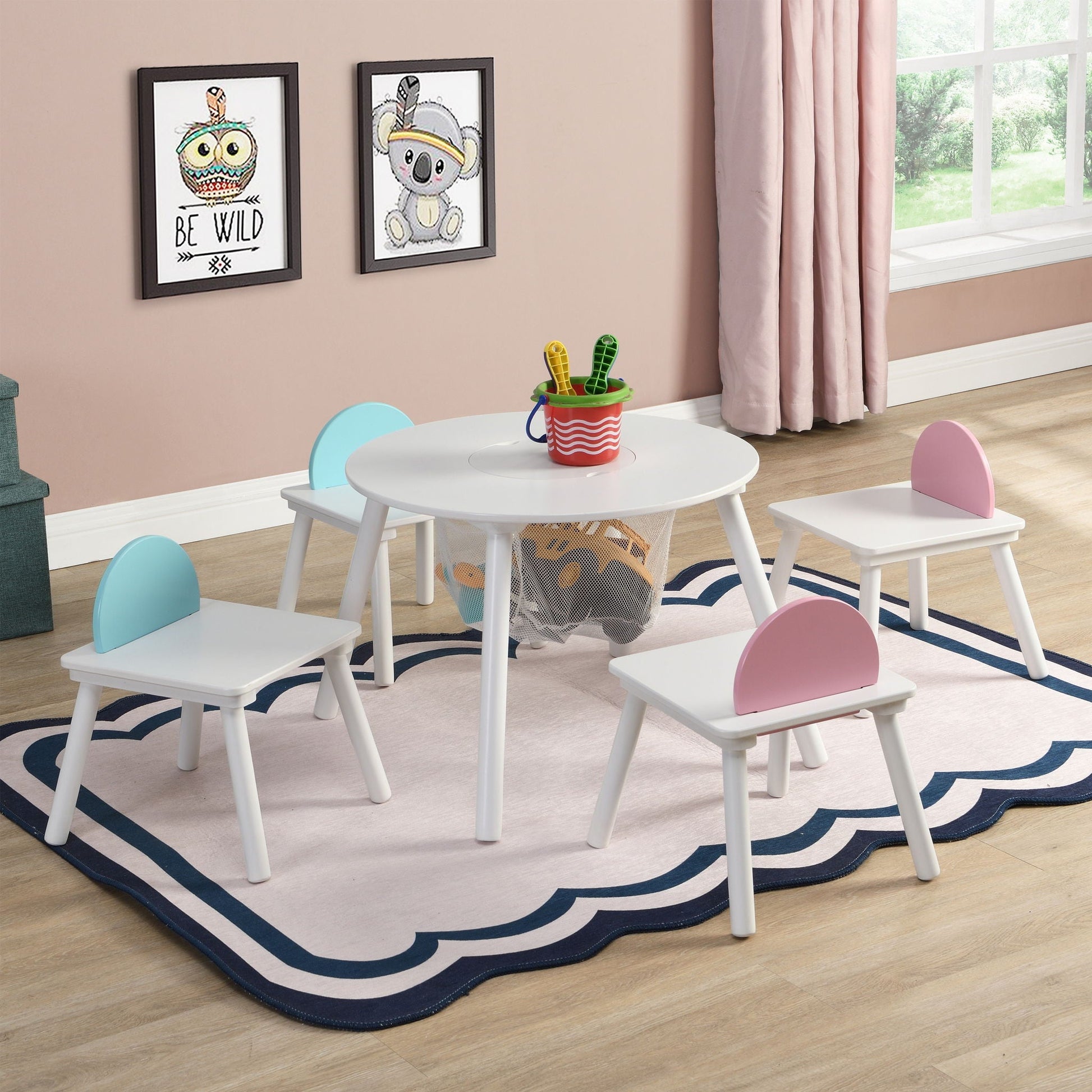 Children's Panel Table With 4 Chairs - White Home Essentials