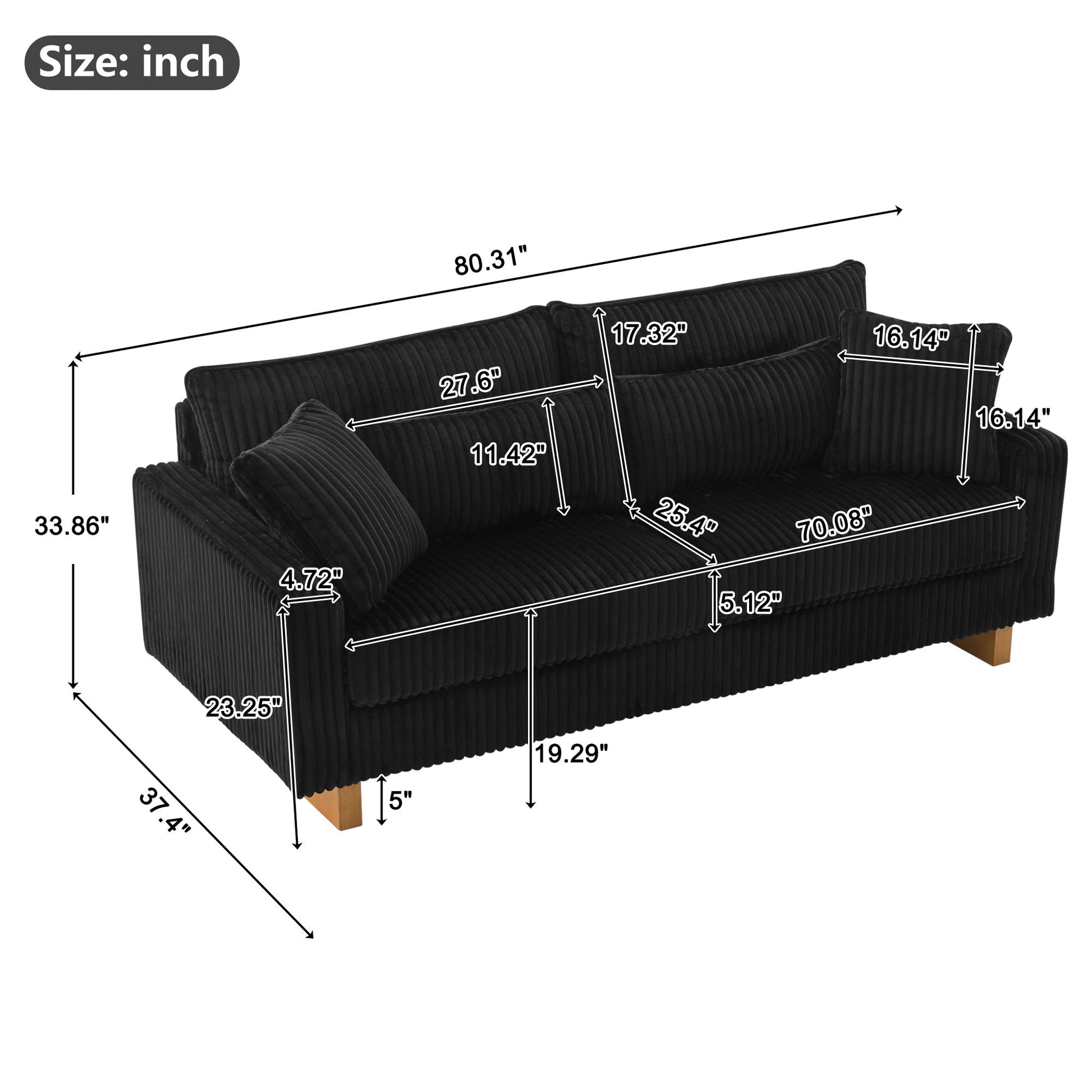 Modern Loveseat Sofa With 4 Pillows Noble House