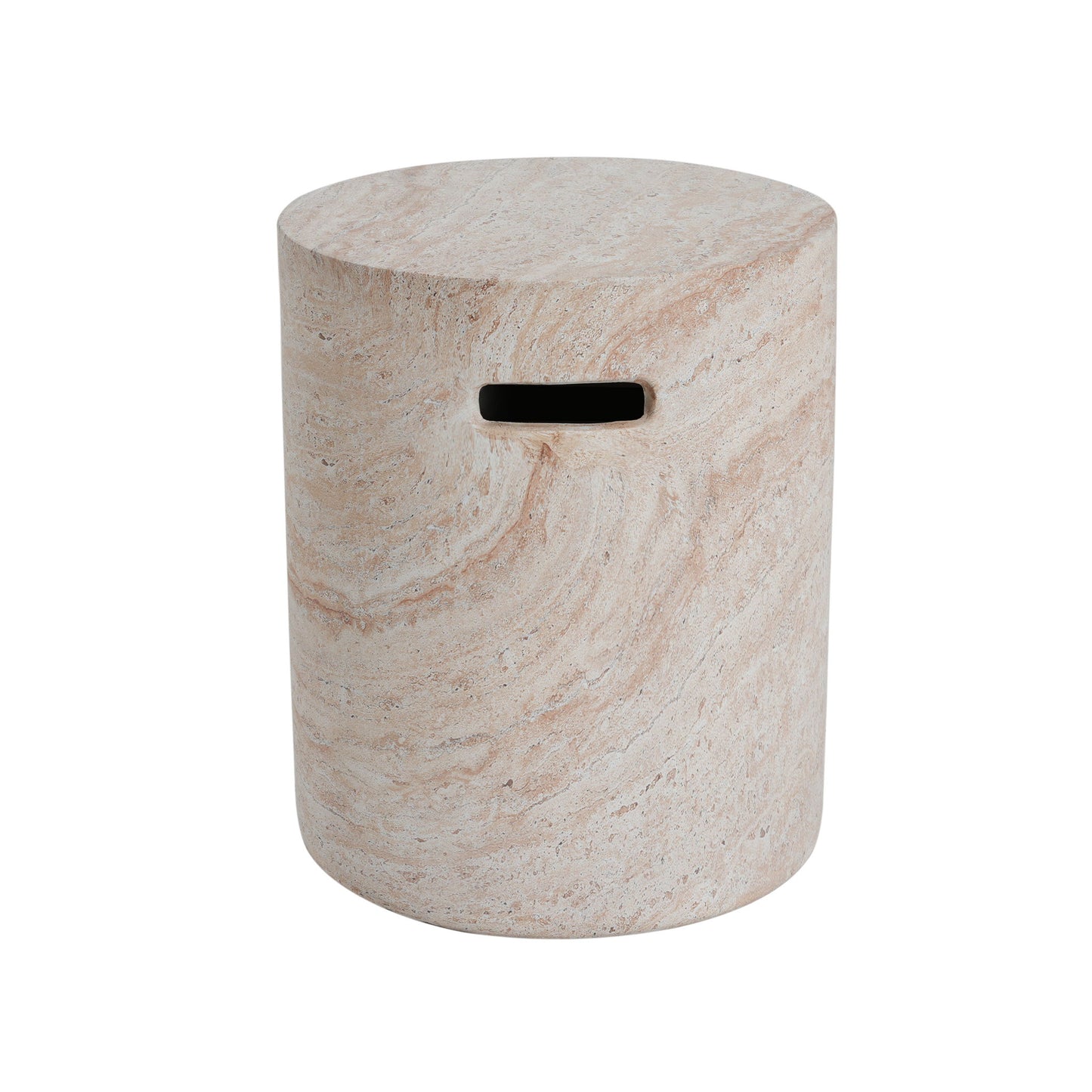 Modern Concrete Side Table With Travertine, Indoor / Outdoor Use - Beige Noble House