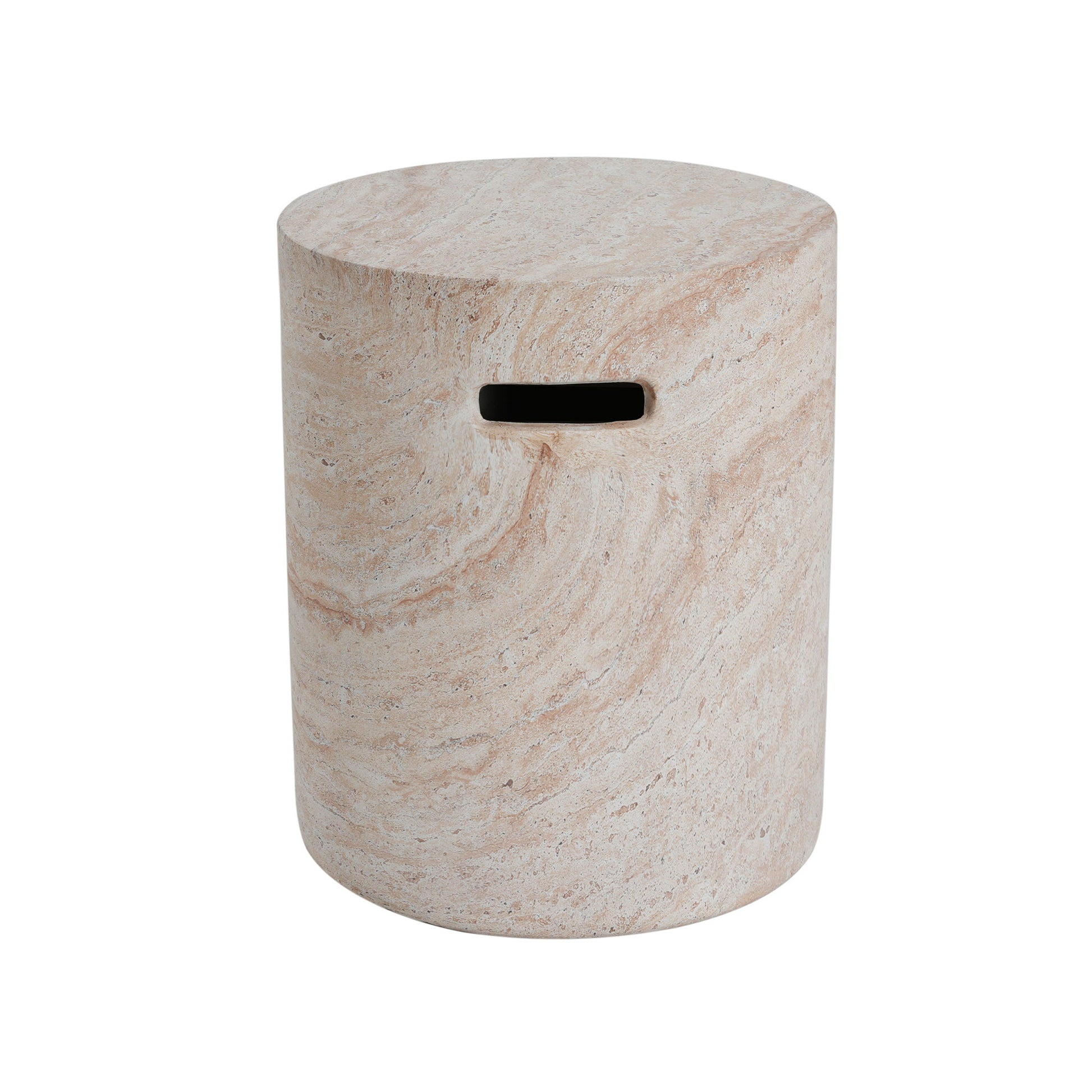 Modern Concrete Side Table With Travertine, Indoor / Outdoor Use - Beige Noble House