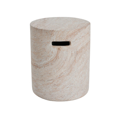 Modern Concrete Side Table With Travertine, Indoor / Outdoor Use - Beige Noble House