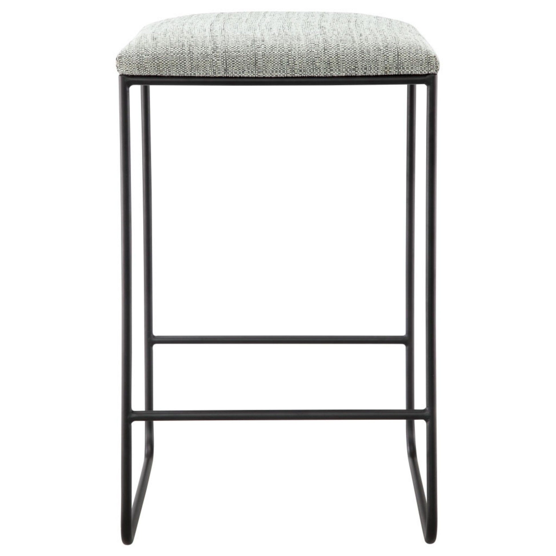 Counter Stool With Faux Linen Seat - Heathered Gray / Matte Black JLA