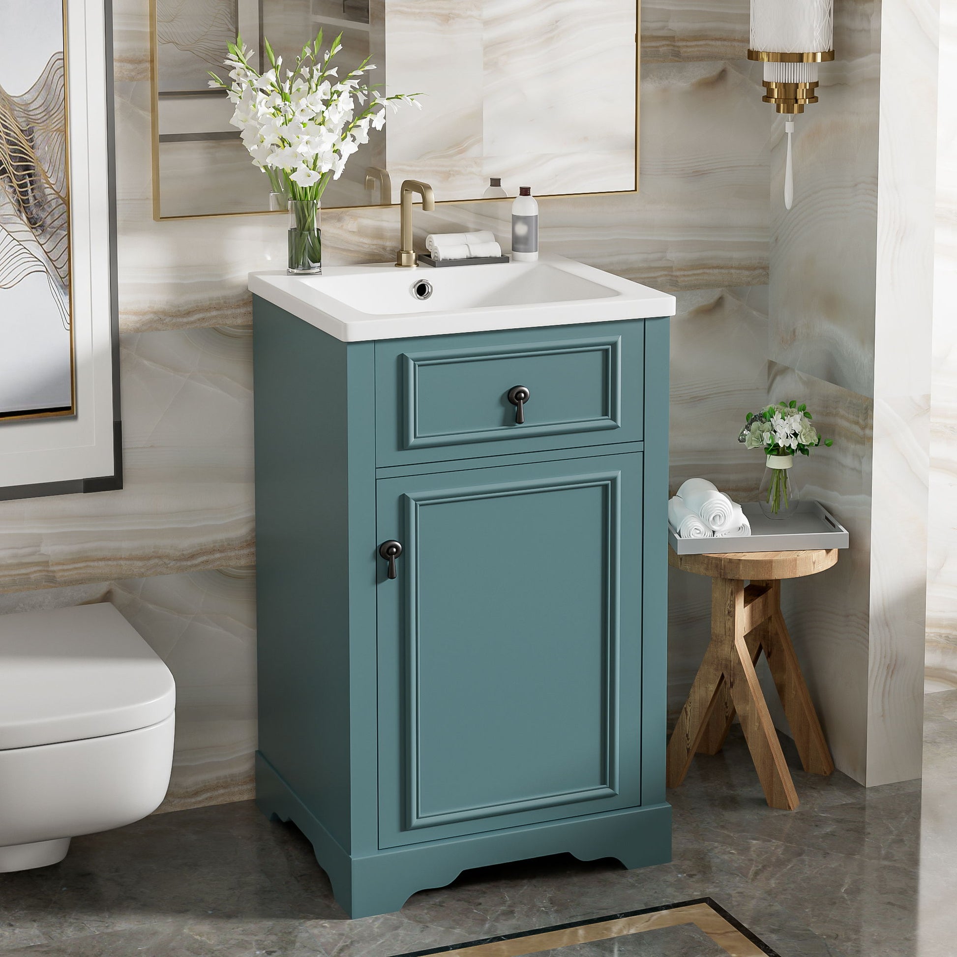 Elegant Bathroom Vanity With Ceramic Sink, Soft Close Door, Adjustable Shelf Hearth and Haven