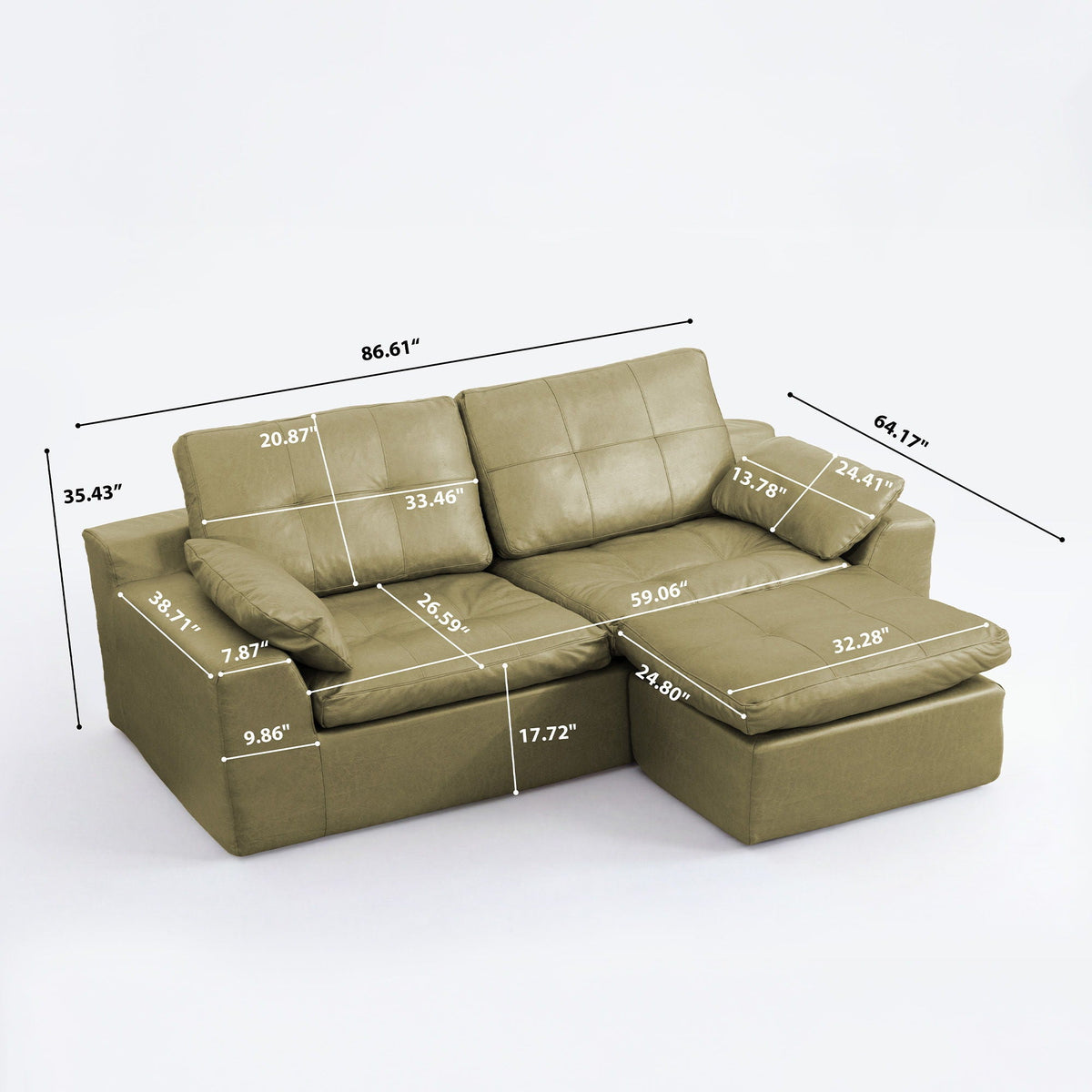L - Shaped Modular 2 Seater Sofa With Movable Ottoman And High Density Sponge Cushions For Living Room Home Essentials