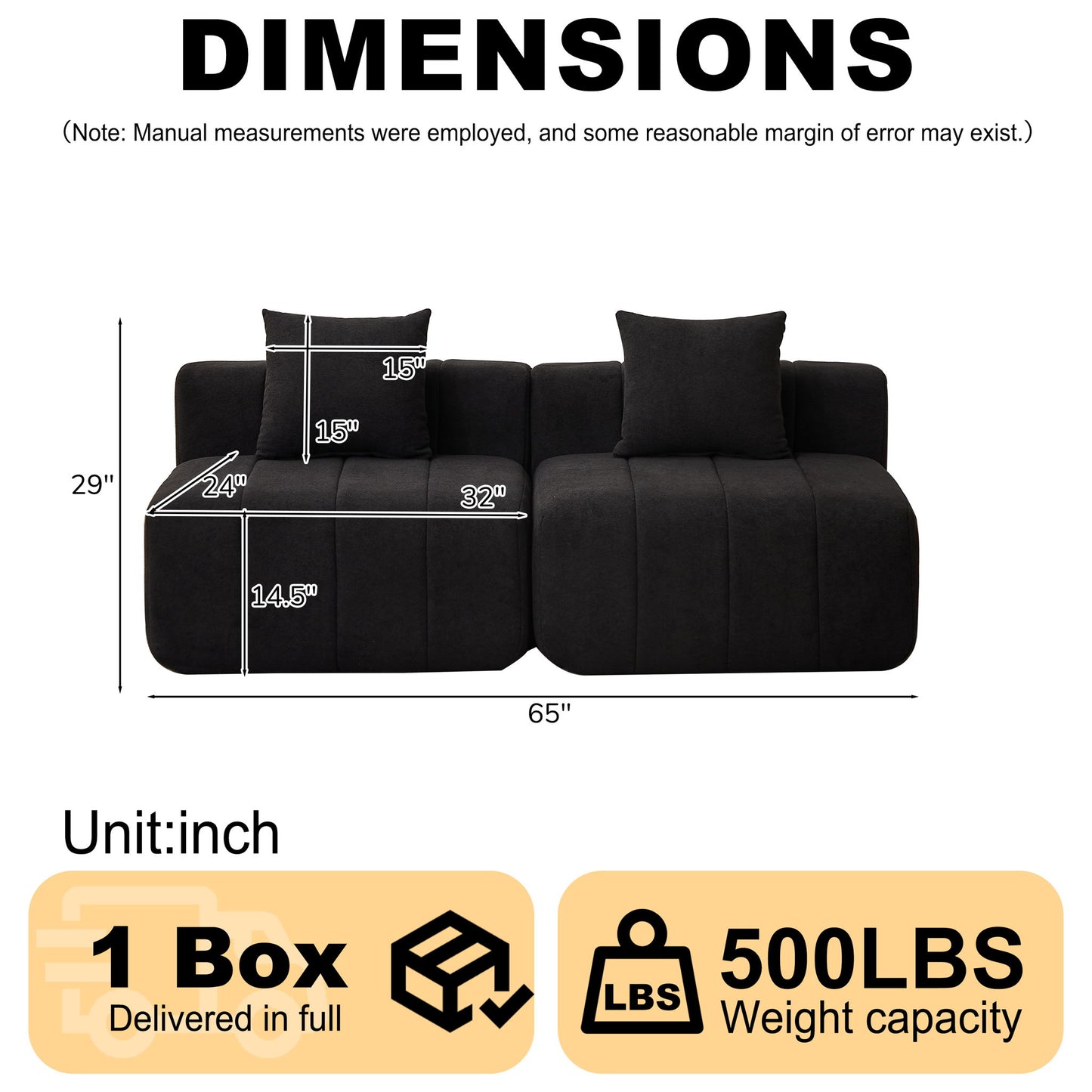 Modular Sectional Sofa With 2 Pillows, Symmetrical Design Home Essentials